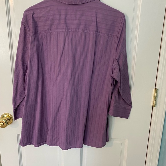 Lavendar Cotton Collared Button Down Top, 3/4 sleeve Blouse- Plus - Picture 4 of 5
